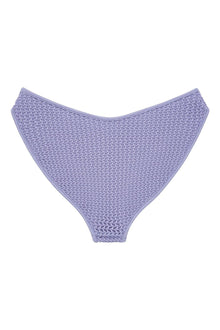 Lavender crochet bikini bottom with textured knit fabric and high-waisted cut.