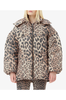 Leopard Print Midi Puffer Jacket | Almond Milk