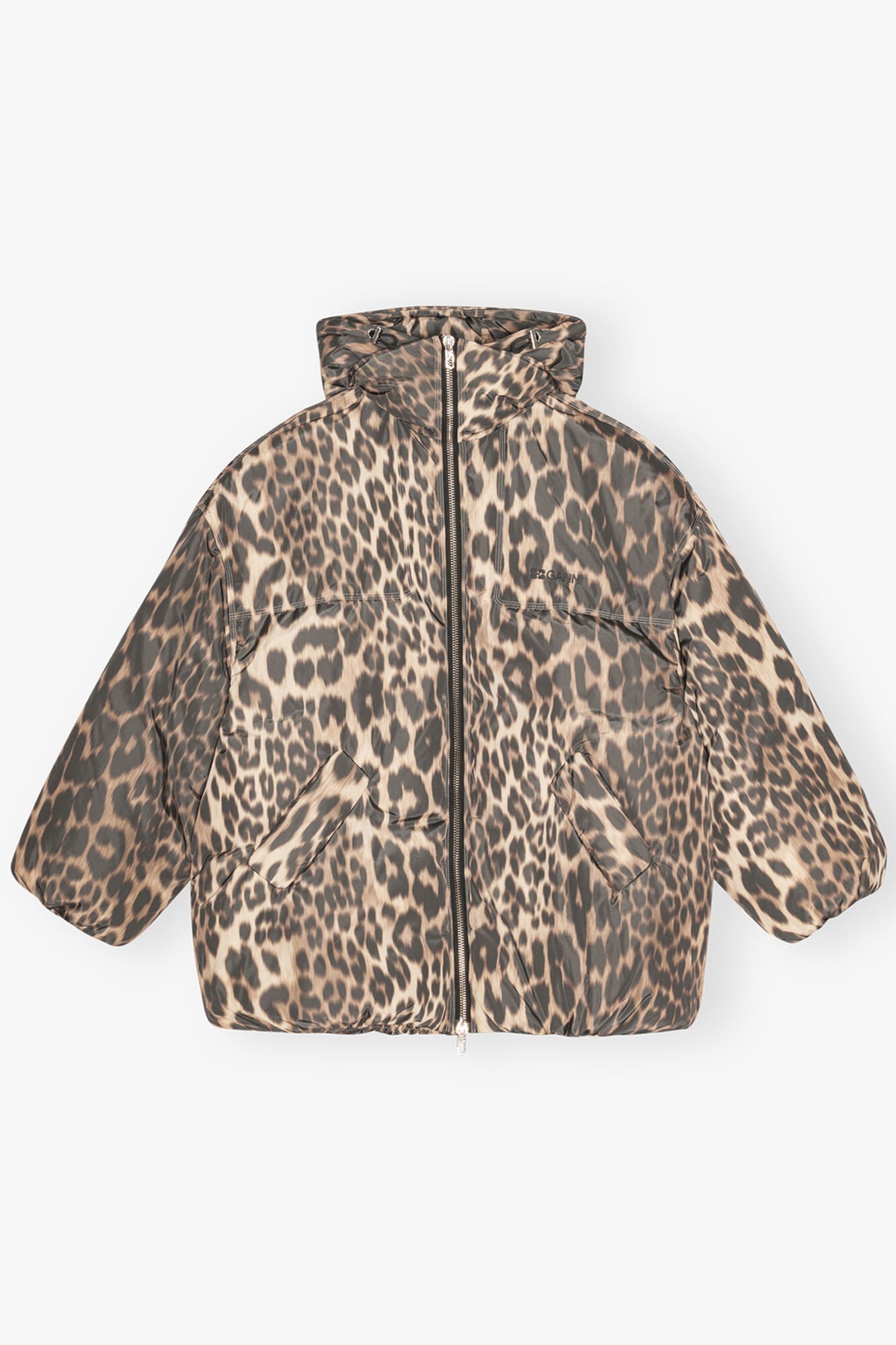Leopard Print Midi Puffer Jacket | Almond Milk