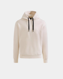 The Rudsak LEROY - U525509 Vanilla M hoodie features a plain off-white cotton-blend design with black drawstrings, long sleeves, and no visible logos, displayed on a light gray background.