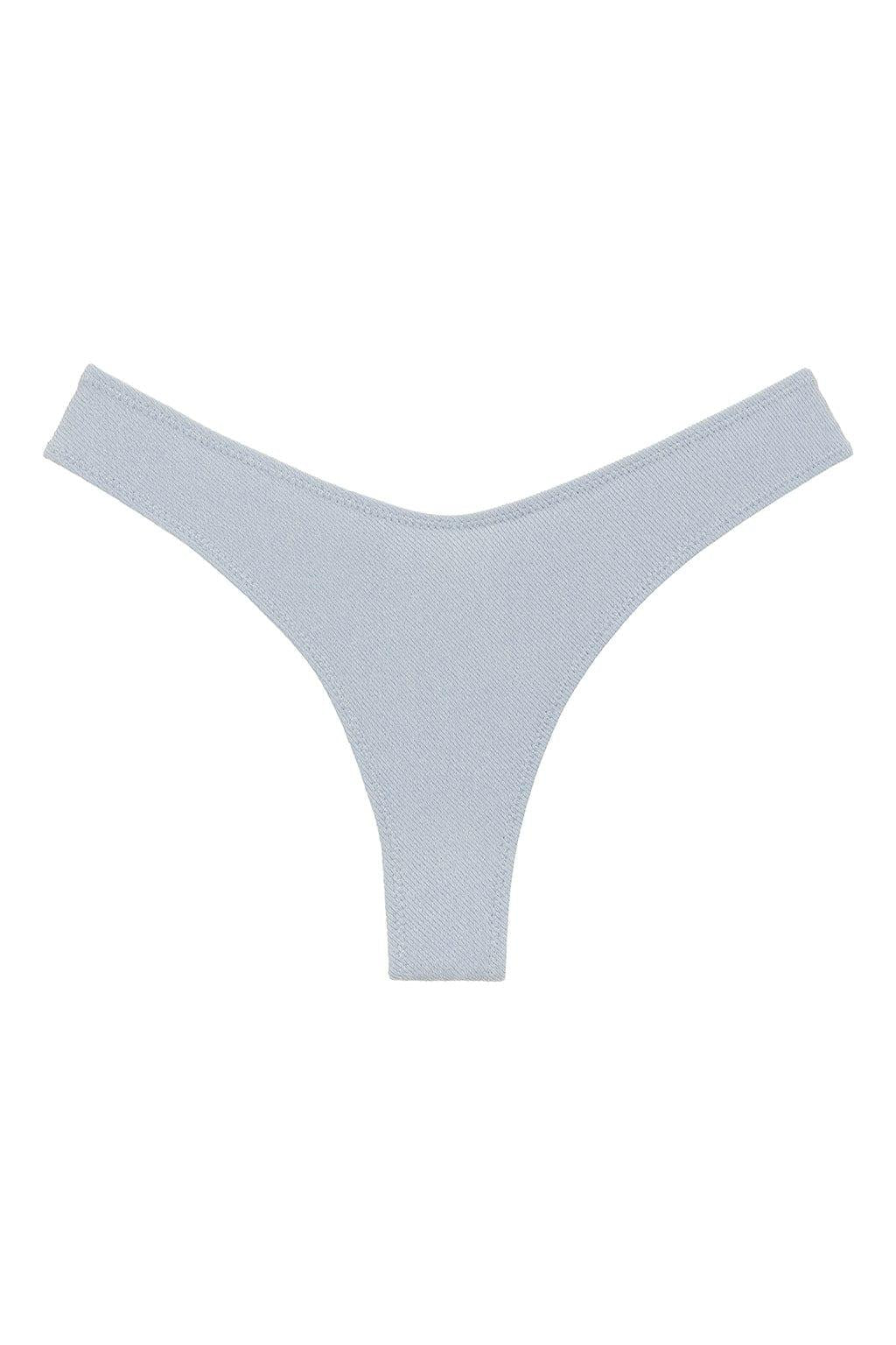 Light blue textured bikini bottom with high-waisted cut and zig-zag stitching details on the sides.