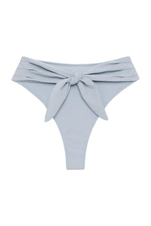 Light blue denim bikini bottom with tie-up bow detail at front waistband.