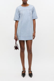 Light Blue A line Mini Denim Dress | Soft Chambray