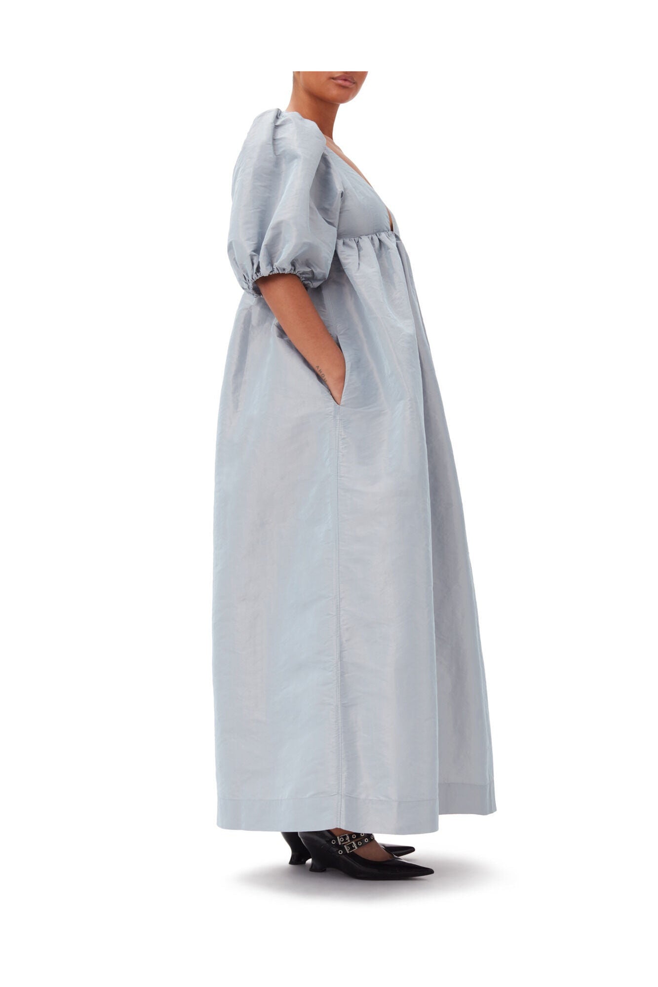 Light Shiny Taffeta Long Dress | Powder Blue