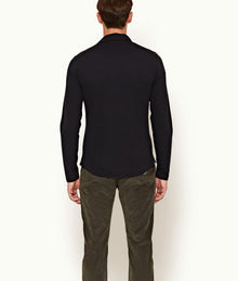 Linwood Tailored Fit Long Sleeve Polo Shirt | Navy