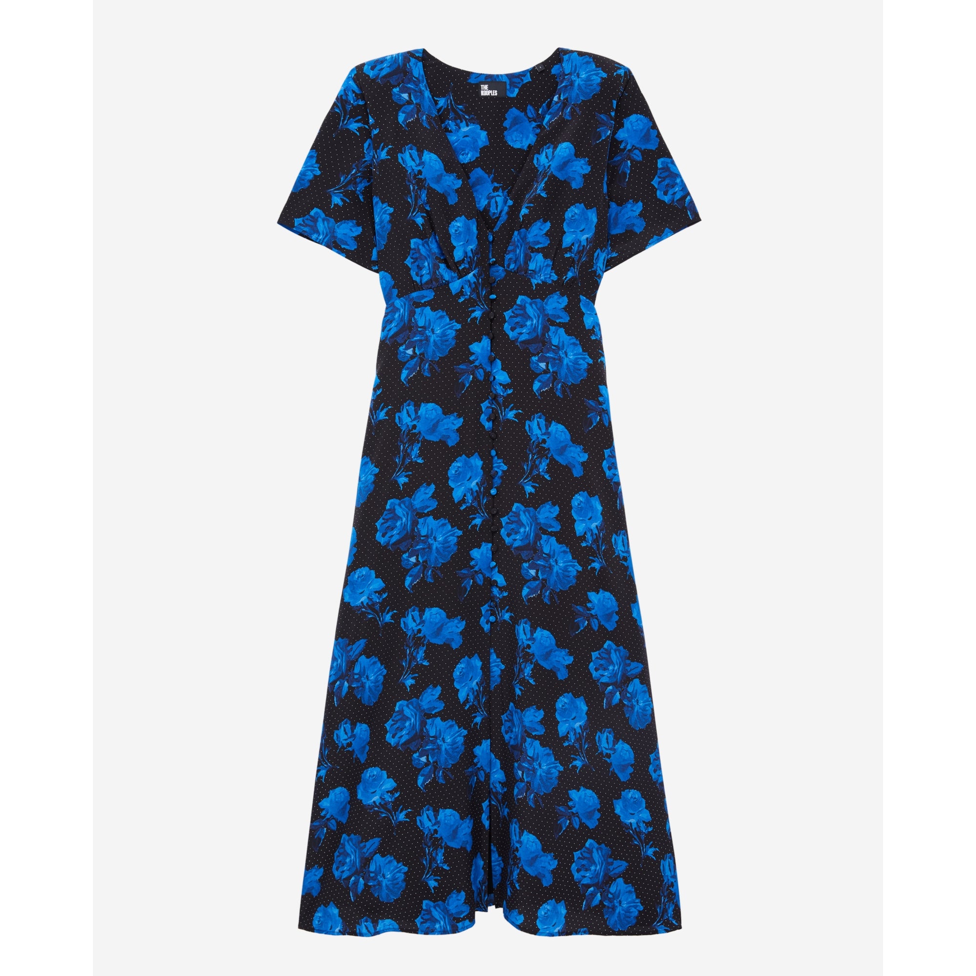 Long Printed Silk Dress With Buttoning | Women | Black Blue