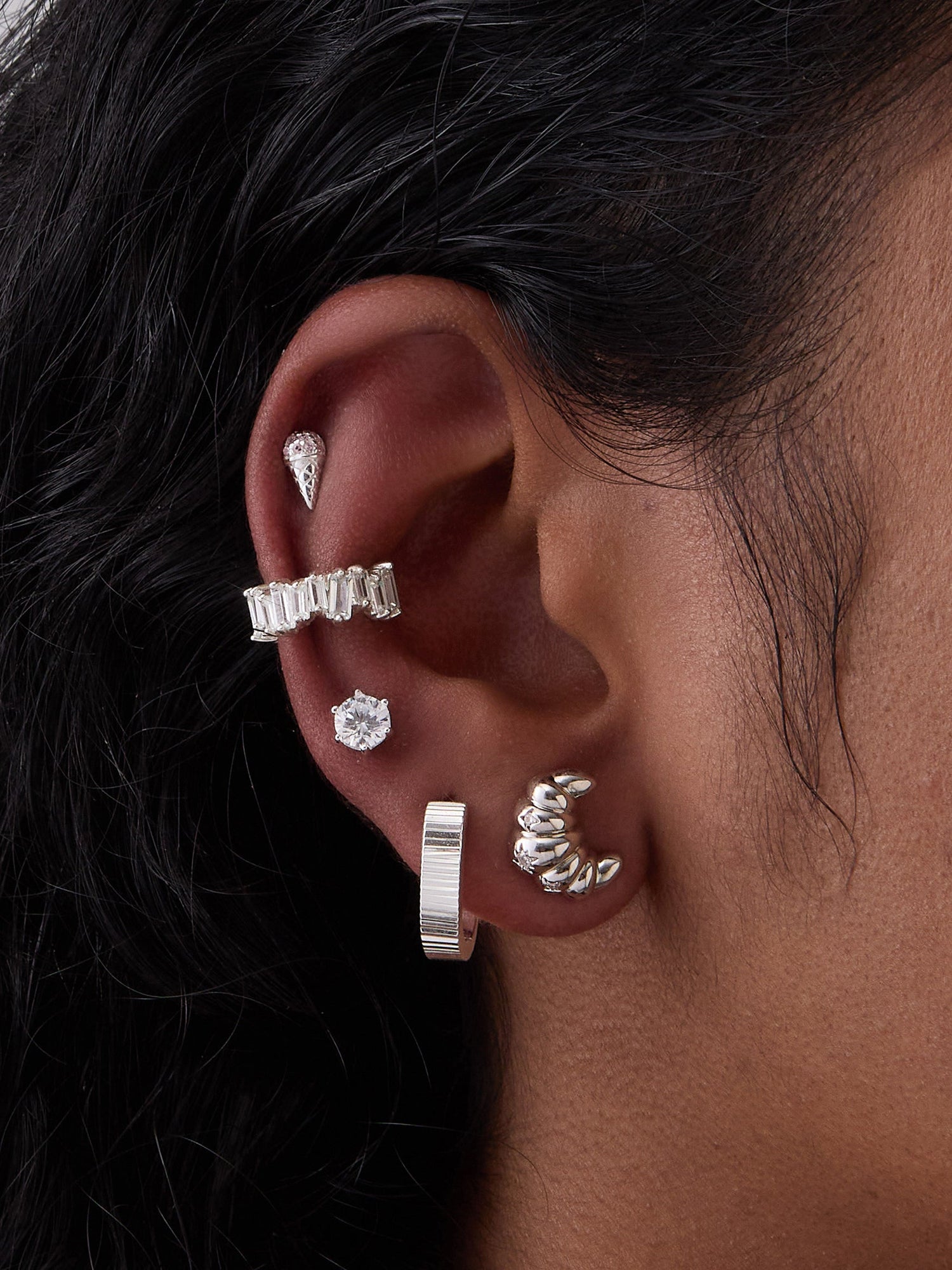 Ice Cream Flat Back Earring | 5A Grade Cubic Zirconia | Silver Rhodium Plated Brass