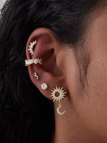 Sunrays Barbell Earring | 5A Grade Cubic Zirconia | 14K Gold Plated Brass