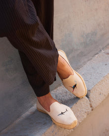 Men's Smoking Espadrille | Embroidery | Scuba & Sharks - Natural Undyed - Men's Espadrilles - Scuba & Sharks - Natural Undyed - Soludos - 