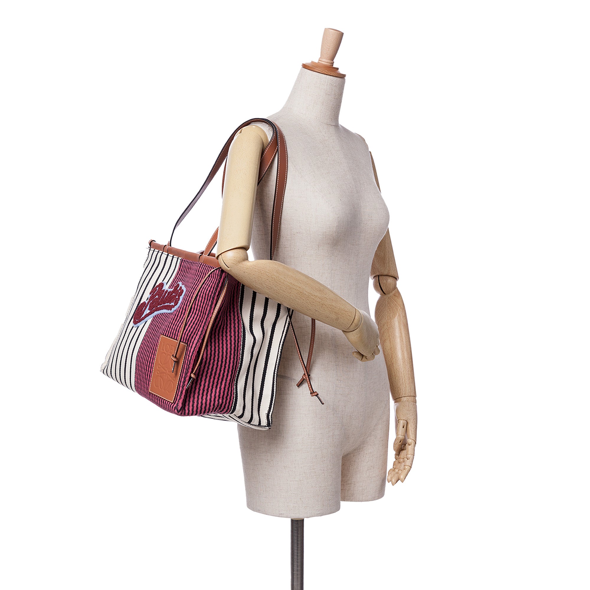 Loewe | Pre-Owned Paulas Ibiza Large Canvas Stripes Cushion Tote | Red