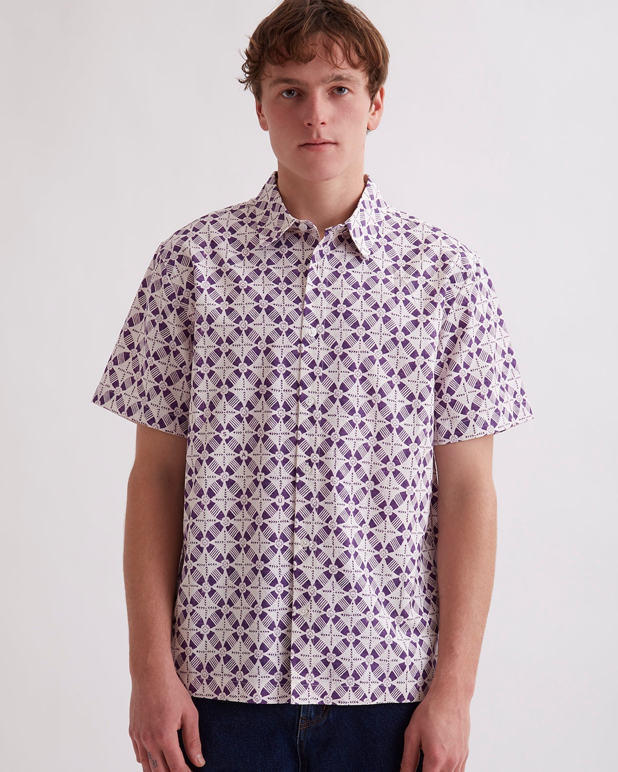 White | Bruce Block Print SS Shirt