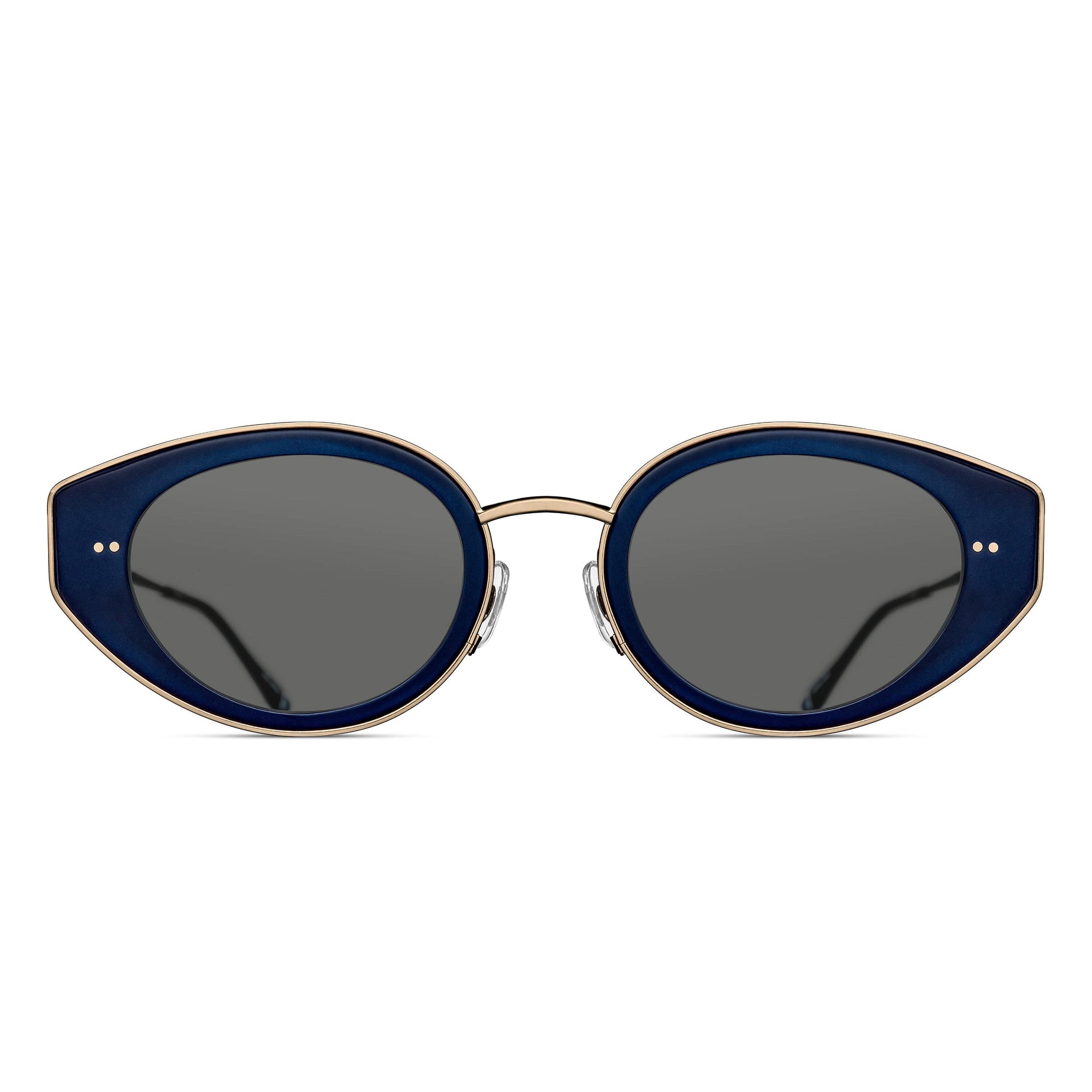 Womens | M3120 Cat Eye Sunglass | Matte Navy/Brushed Gold | Grey Solid Lens | 52MM
