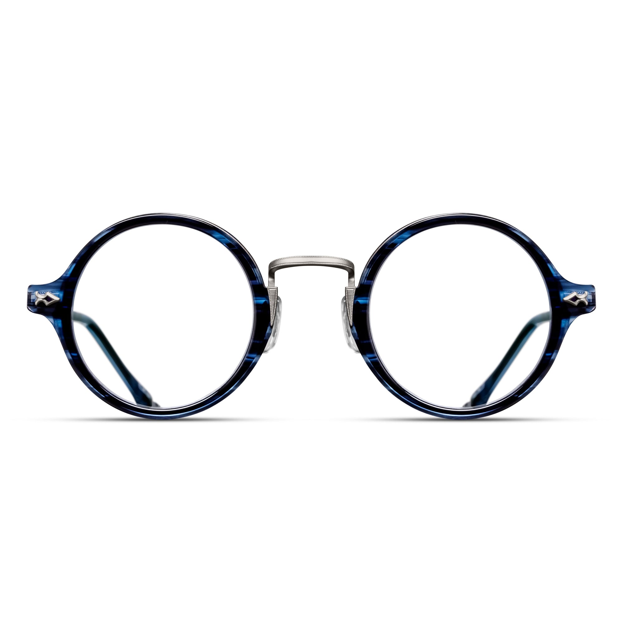 Unisex | M3127 Round Optical | Antique Silver/Blue Demi | Clear Lens | 43MM