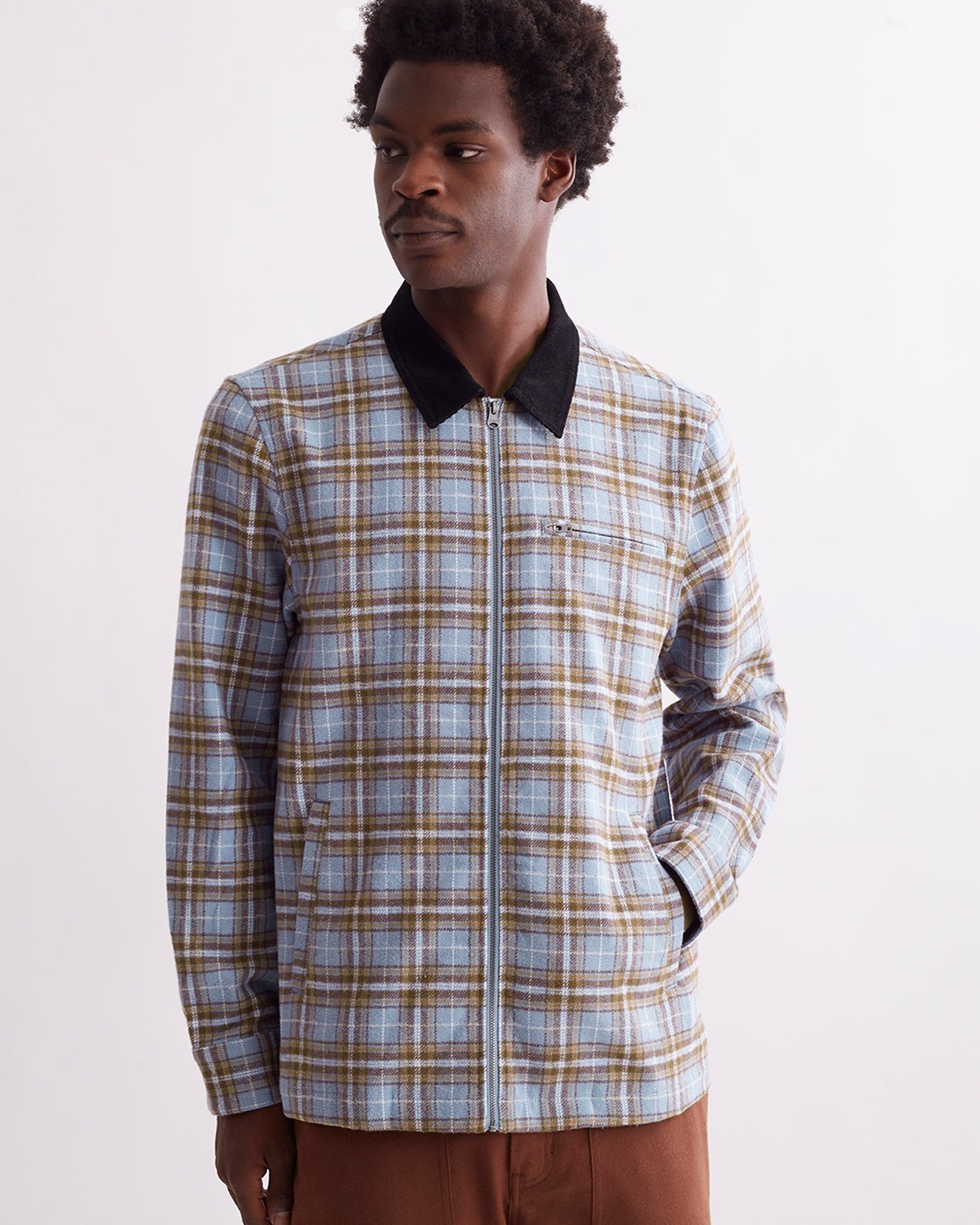 Forever Blue | Ryan Zip Front Flannel Shirt | Saturdays NYC