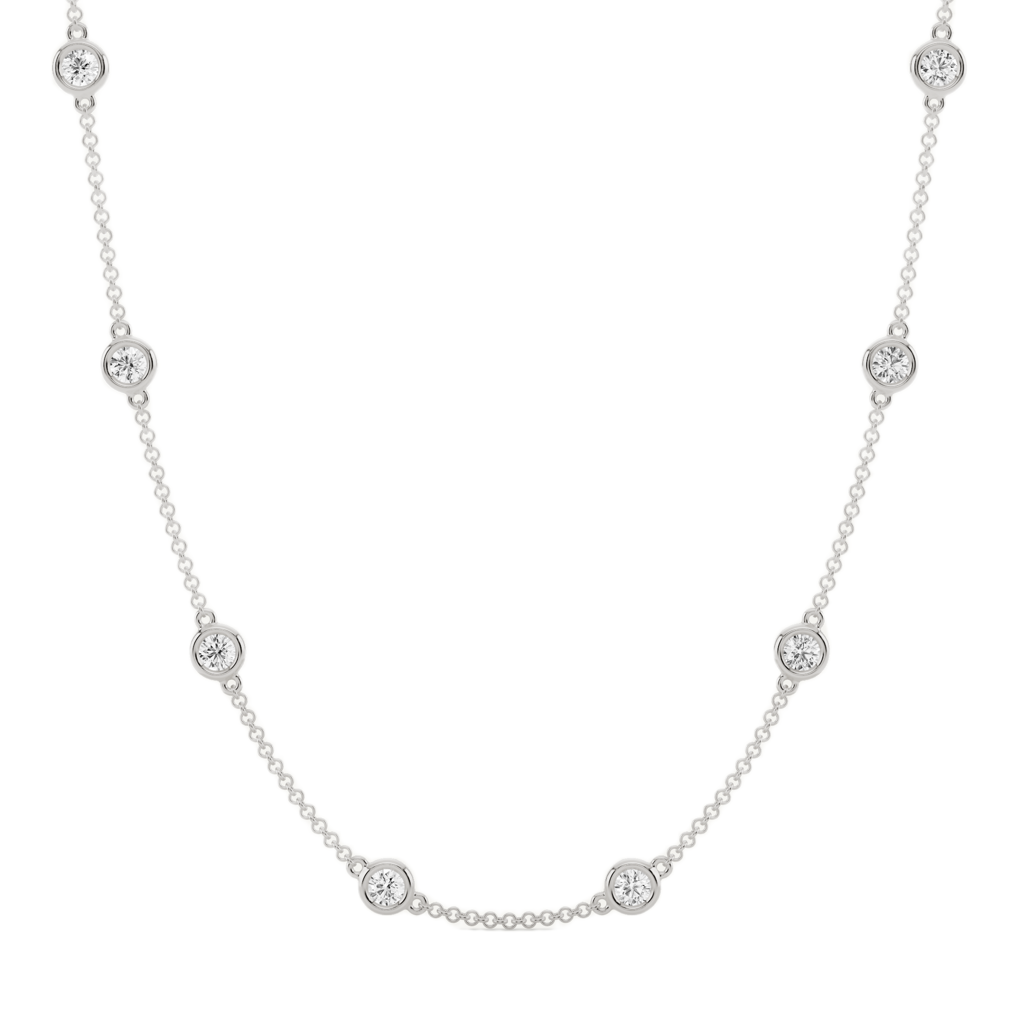 Womens | Station Necklace | 14K White Gold | 2 CTW Round Cut Lab Grown Diamond | F-VS2