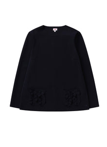 Sweater in Sensitive Fabrics with Appliques On The Pockets | Deep Blue