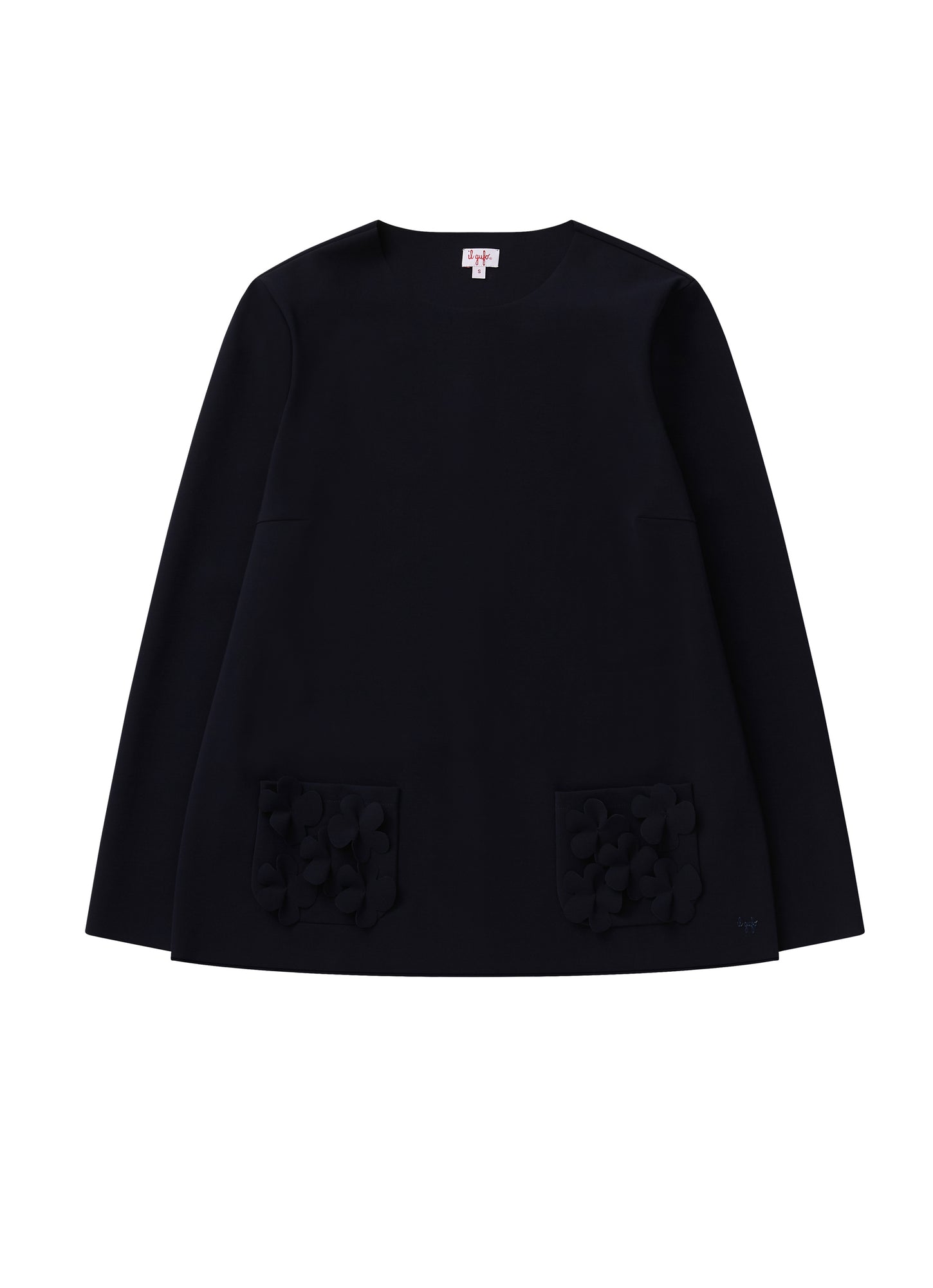 Sweater in Sensitive Fabrics with Appliques On The Pockets | Deep Blue