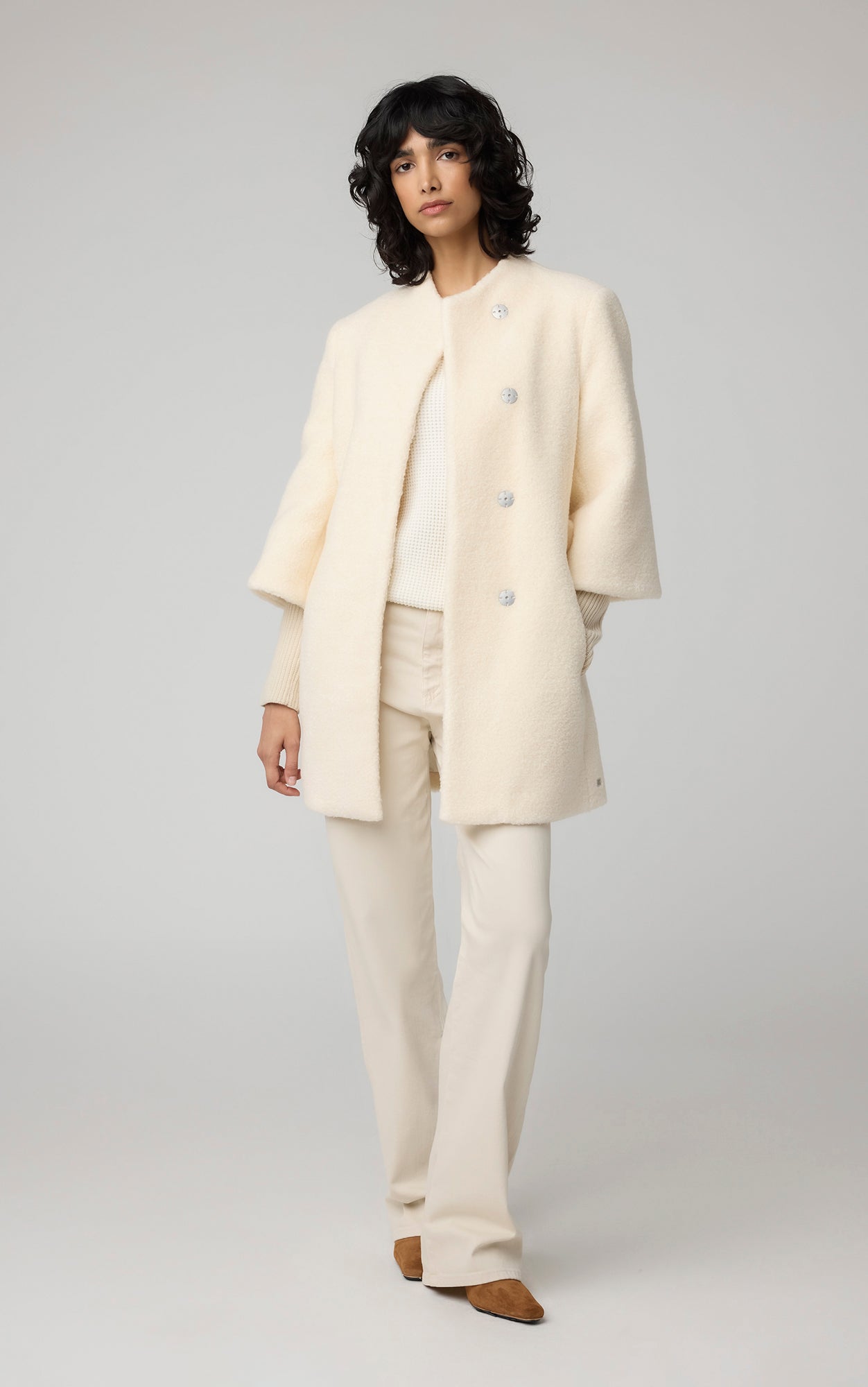Mariah Semi-Fitted Wool Blend Sherpa Coat With Belt | Powder