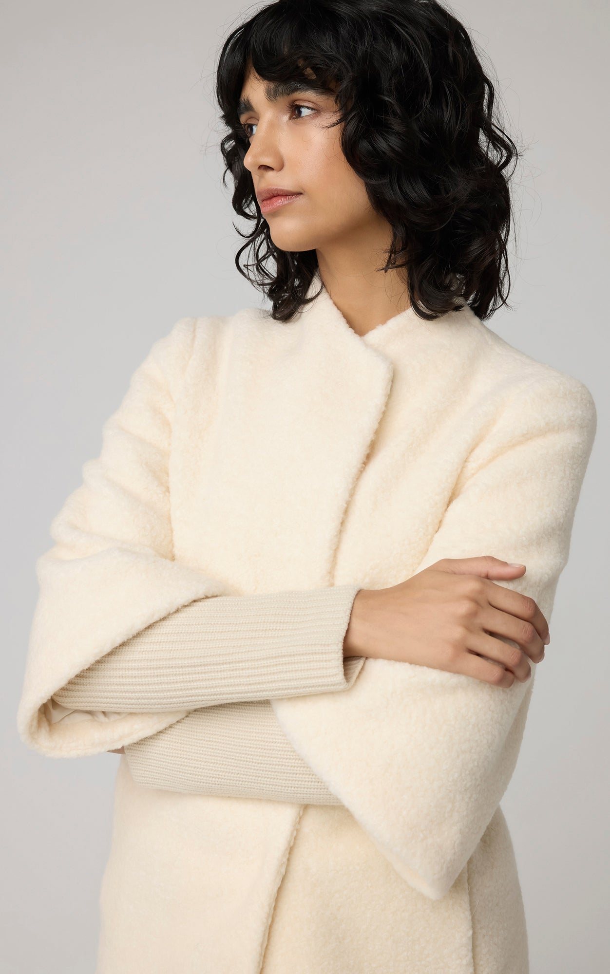 Mariah Semi-Fitted Wool Blend Sherpa Coat With Belt | Powder