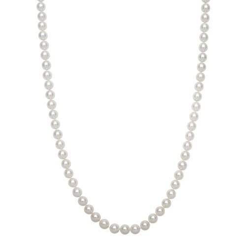 Round Strand Necklace | 14K Yellow Gold | White Akoya Pearl6mm - 7mm