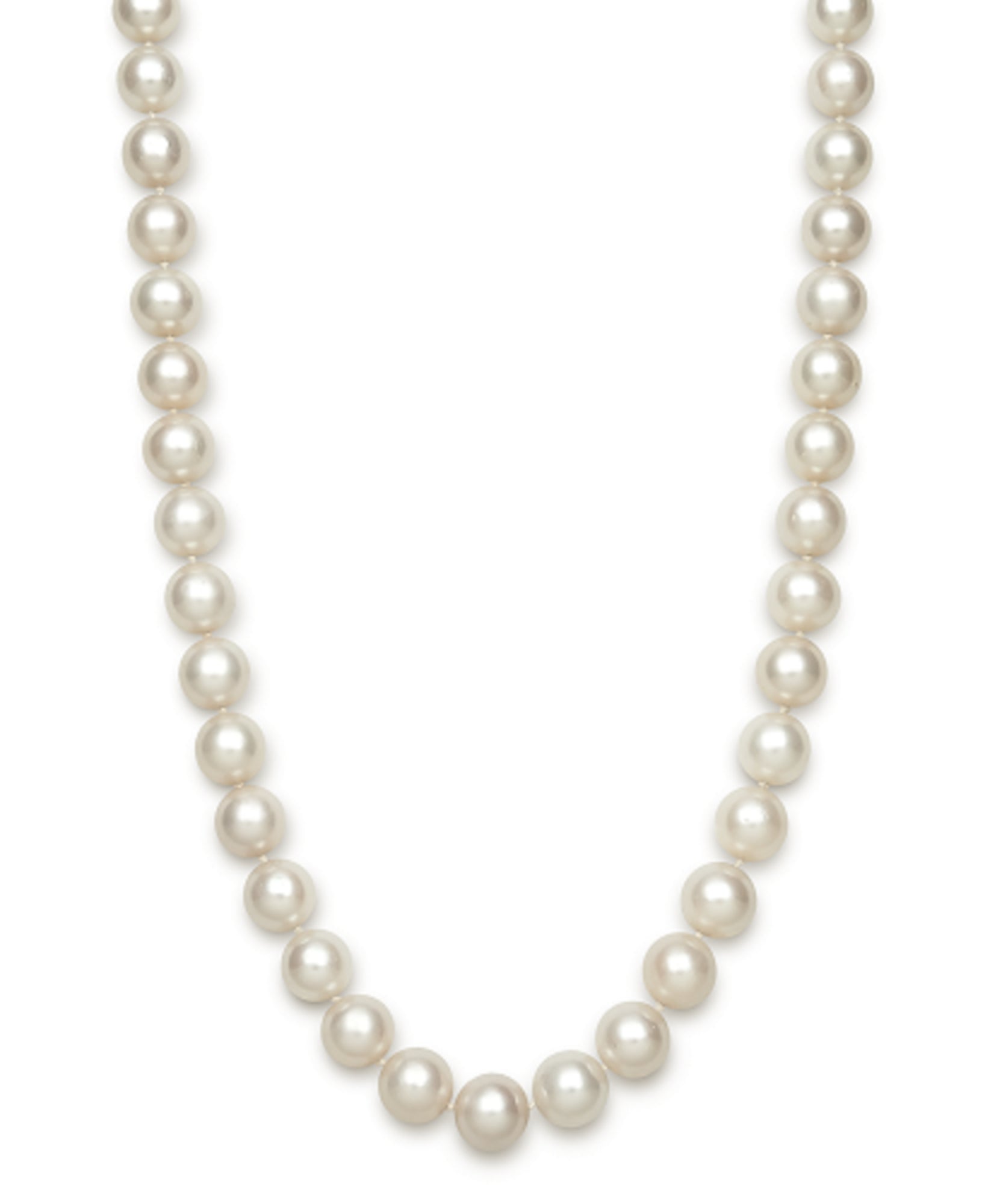 Round Strand Necklace | 14K Yellow Gold | White Akoya Pearl9mm - 10mm