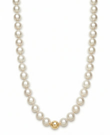 Round Strand Necklace | 14K Yellow Gold | White Akoya Pearl9mm - 10mm
