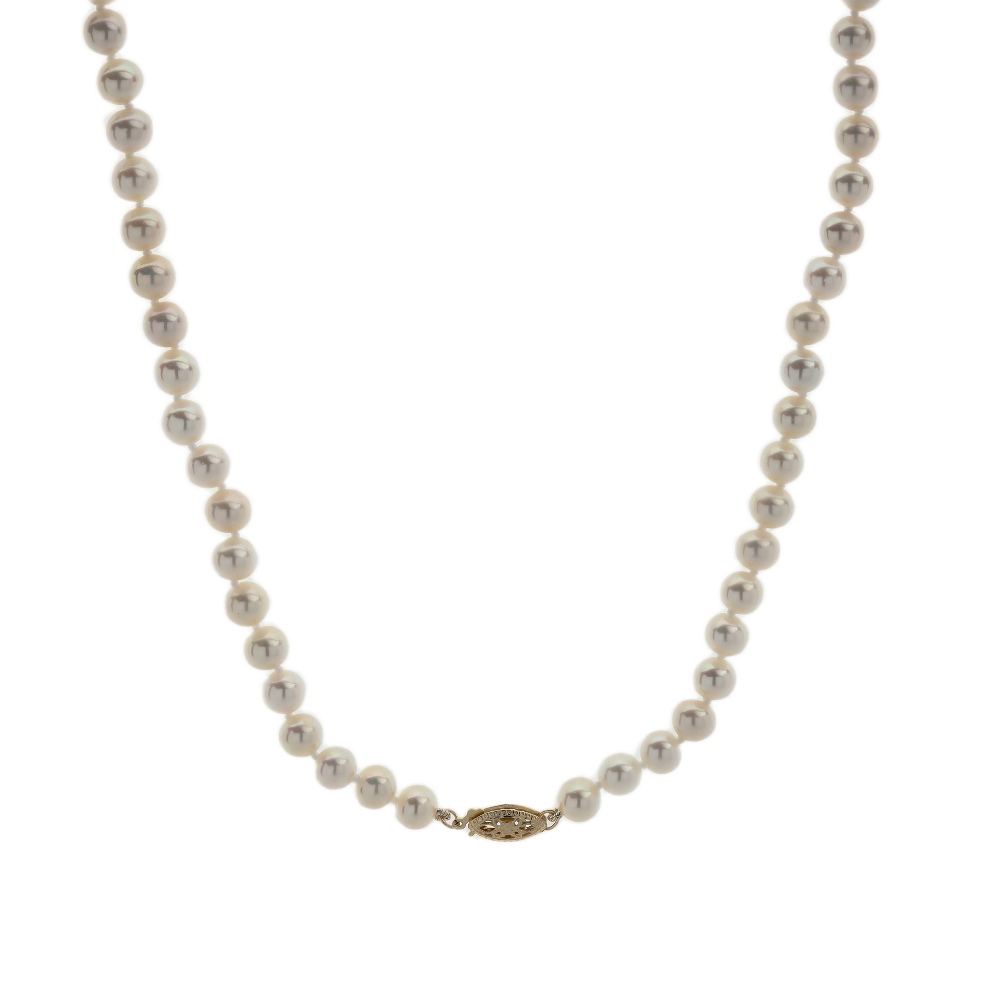 AAA Quality Round Strand Necklace | 14K Yellow Gold | White Freshwater Pearl6mm - 7mm