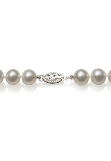 AAA Quality Round Strand Necklace - II | 14K White Gold | White Freshwater Pearl | 7mm - 8mm