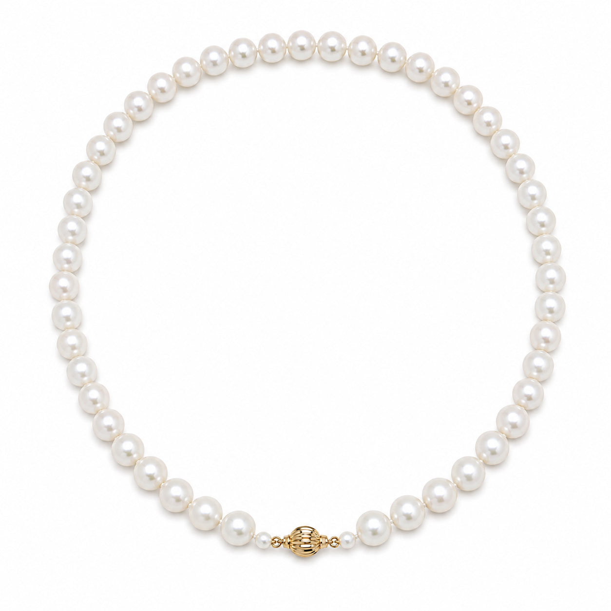AAA+ Quality Round Strand Necklace | 14K Yellow Gold | White Freshwater Pearl9mm - 10mm