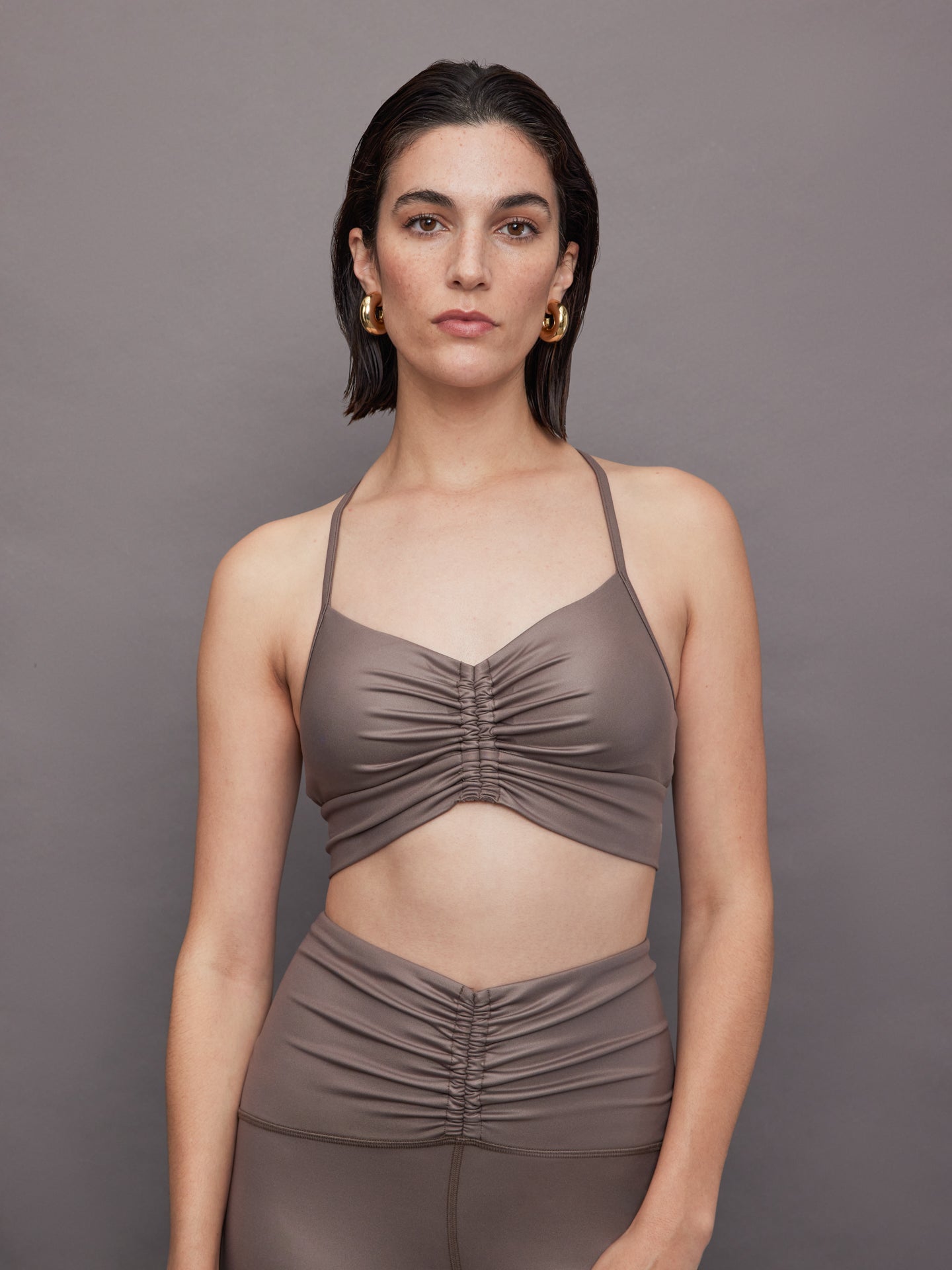 Michi | Palma Gloss Longline Bra | Bronzed Pewter