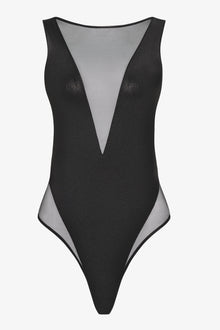 Sheer V-Neck One-Piece Swimsuit - Minuit | Black