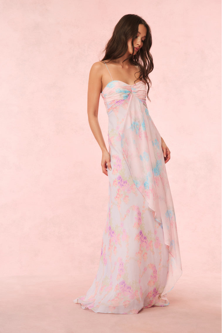 Miu Floral Chiffon Gown | Tropic Petal