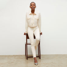Front image of a woman standing wearing the Hockley Jean—Better Than Denim in Tusk