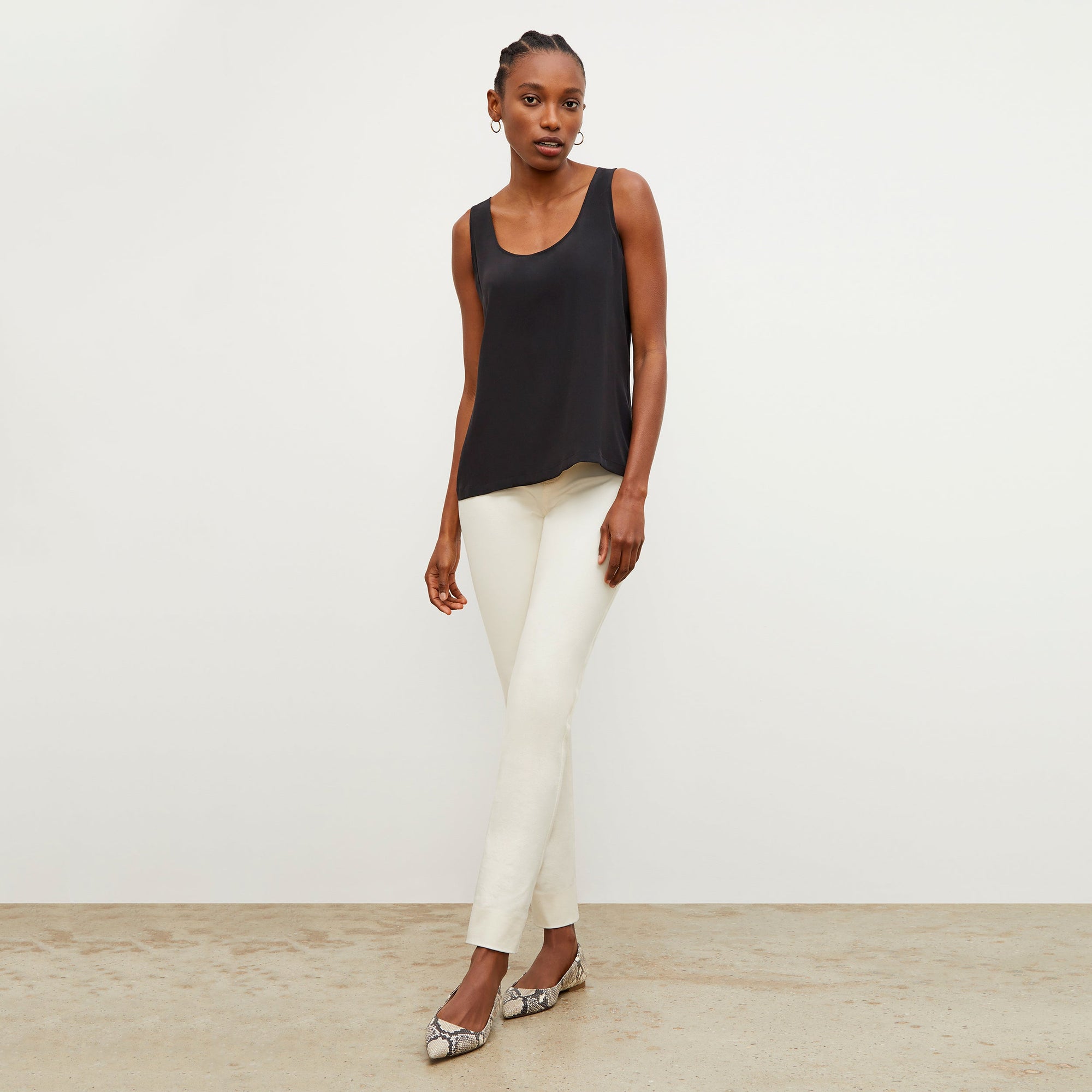Front image of a woman standing wearing the Hockley Jean—Better Than Denim in Tusk