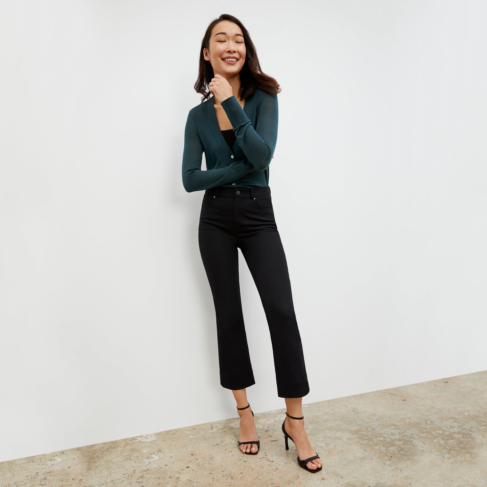 Front image of a woman wearing the Archie Jean in Black | Exclude