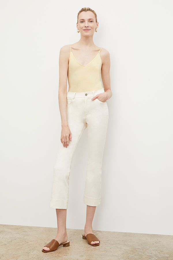 Front image of a woman wearing the Archie Jean in Tusk | Exclude