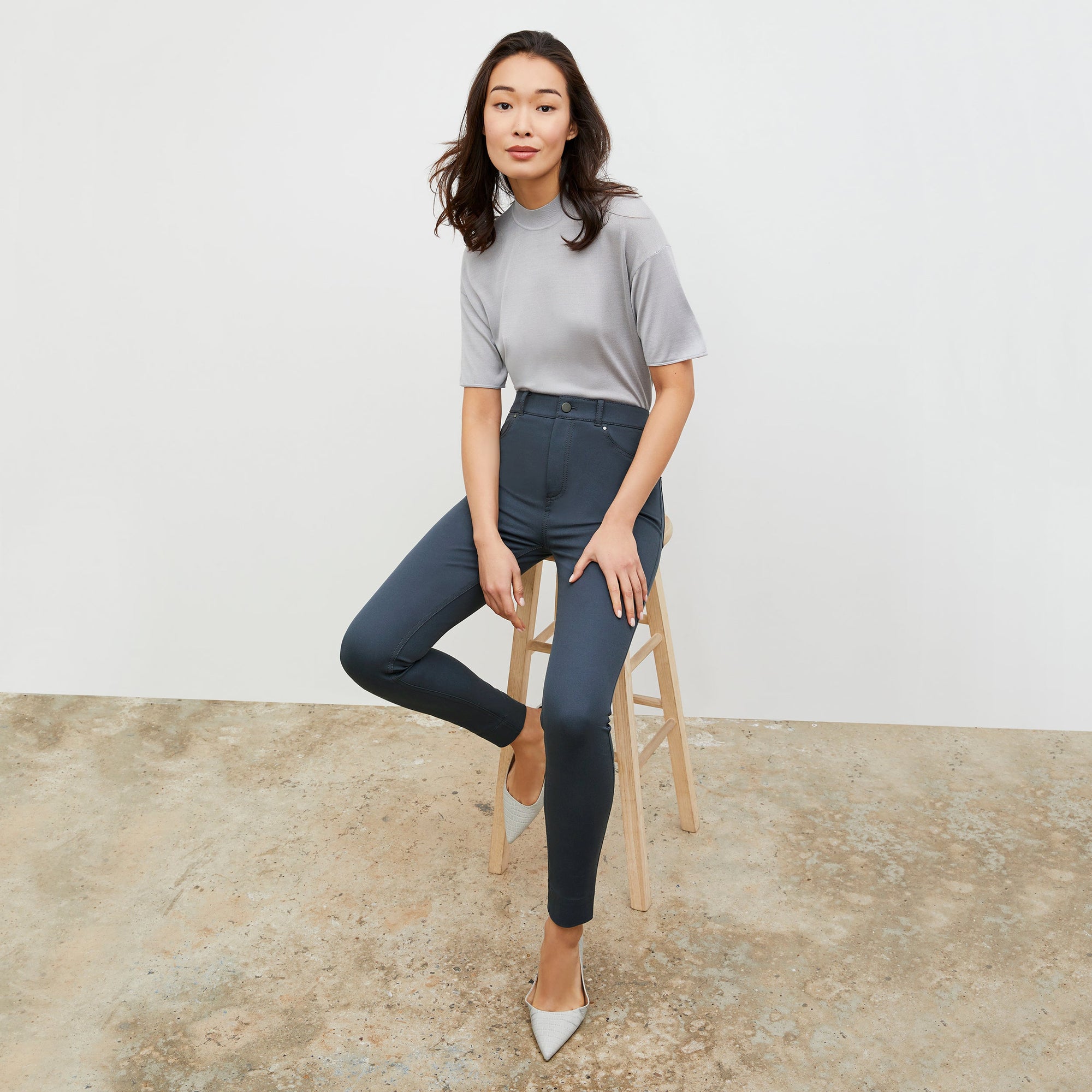 Front image of a woman wearing the Sammataro Jean - Better Than Denim in Dusty Indigo | Exclude