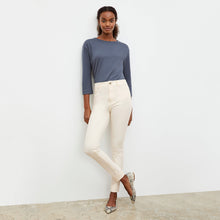 Front image of a woman wearing the Sammataro Jean in Tusk | Lead