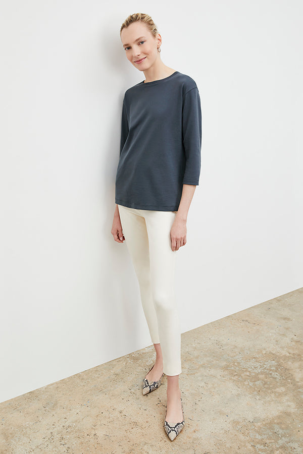 Front image of a woman standing wearing the Hockley Jean—Better Than Denim in Tusk | Exclude