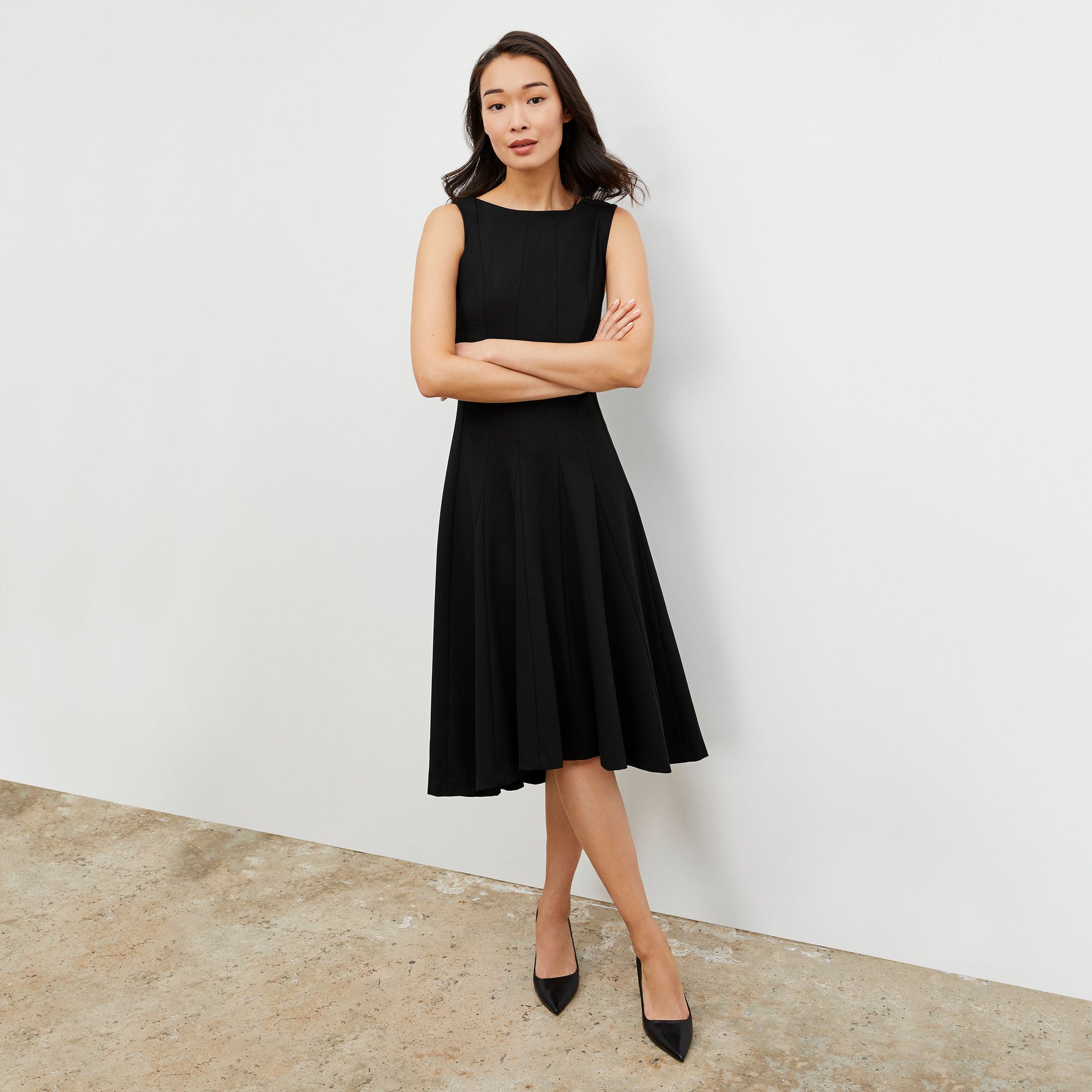 Front image of a woman wearing the Gabriella Dress in Black | Lead