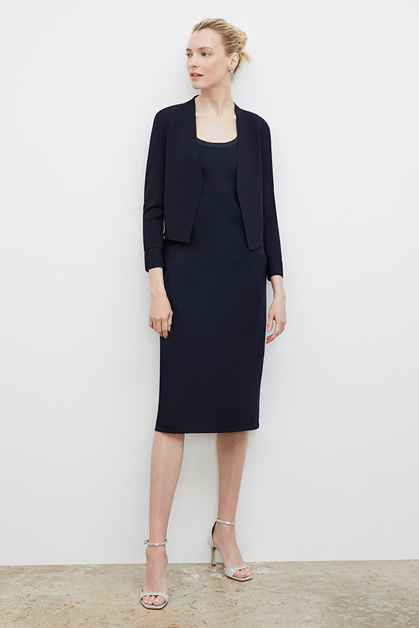 front image of a woman wearing the sant ambroeus jardigan in navy | Exclude