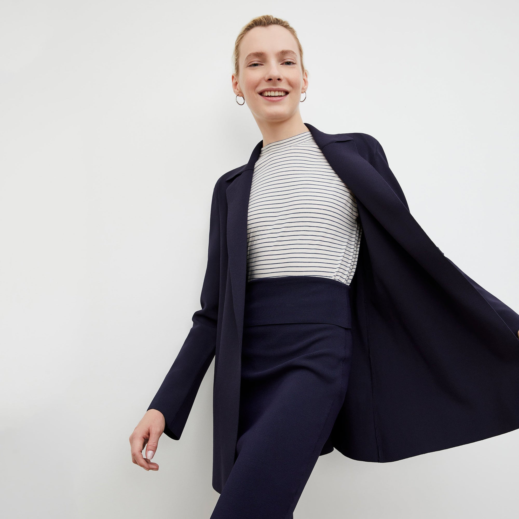Front image of a woman wearing the Merritt Jardigan in Navy | Exclude