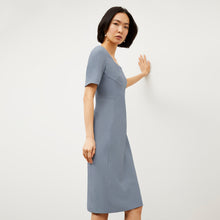 Side image of a woman wearing the Noa Dress - Recycled Wondertex in Steel Blue