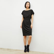 Front image of a woman wearing the jillian dress in black | Lead