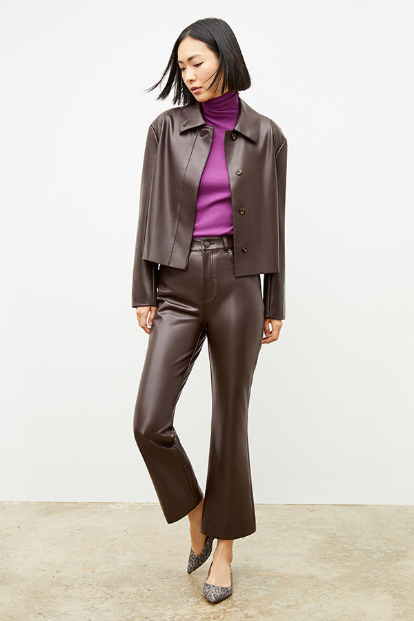 Front image of a woman wearing the archie pant in brown | Exclude
