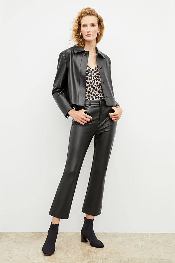 Front image of a woman wearing the archie pant in black | Exclude