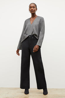 Front image of a woman wearing the annette top in flannel twill | Exclude