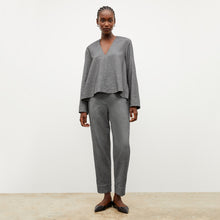 Front image of a woman wearing the annette top in flannel twill