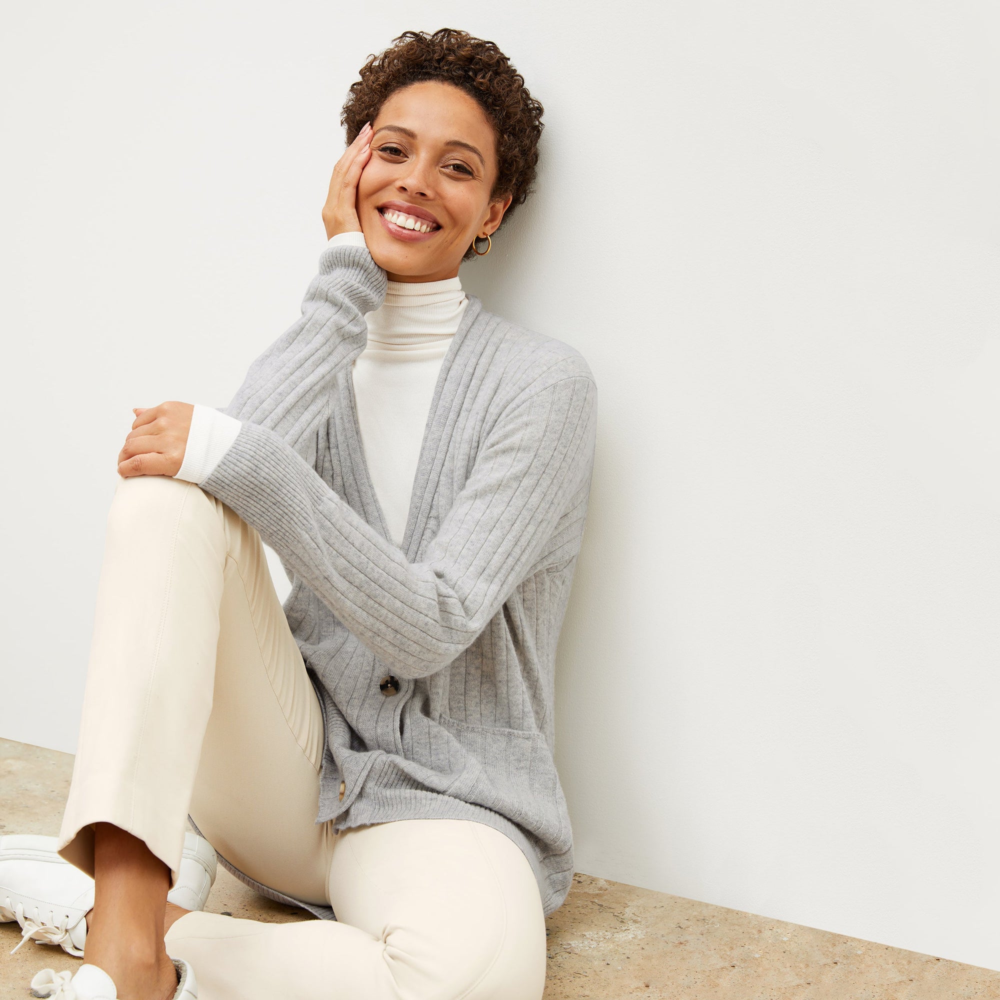 Front image of a woman standing wearing the Hockley Jean—Better Than Denim in Tusk | Exclude