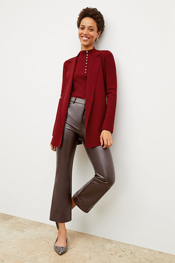 Front image of a woman wearing the archie pant in brown | Exclude